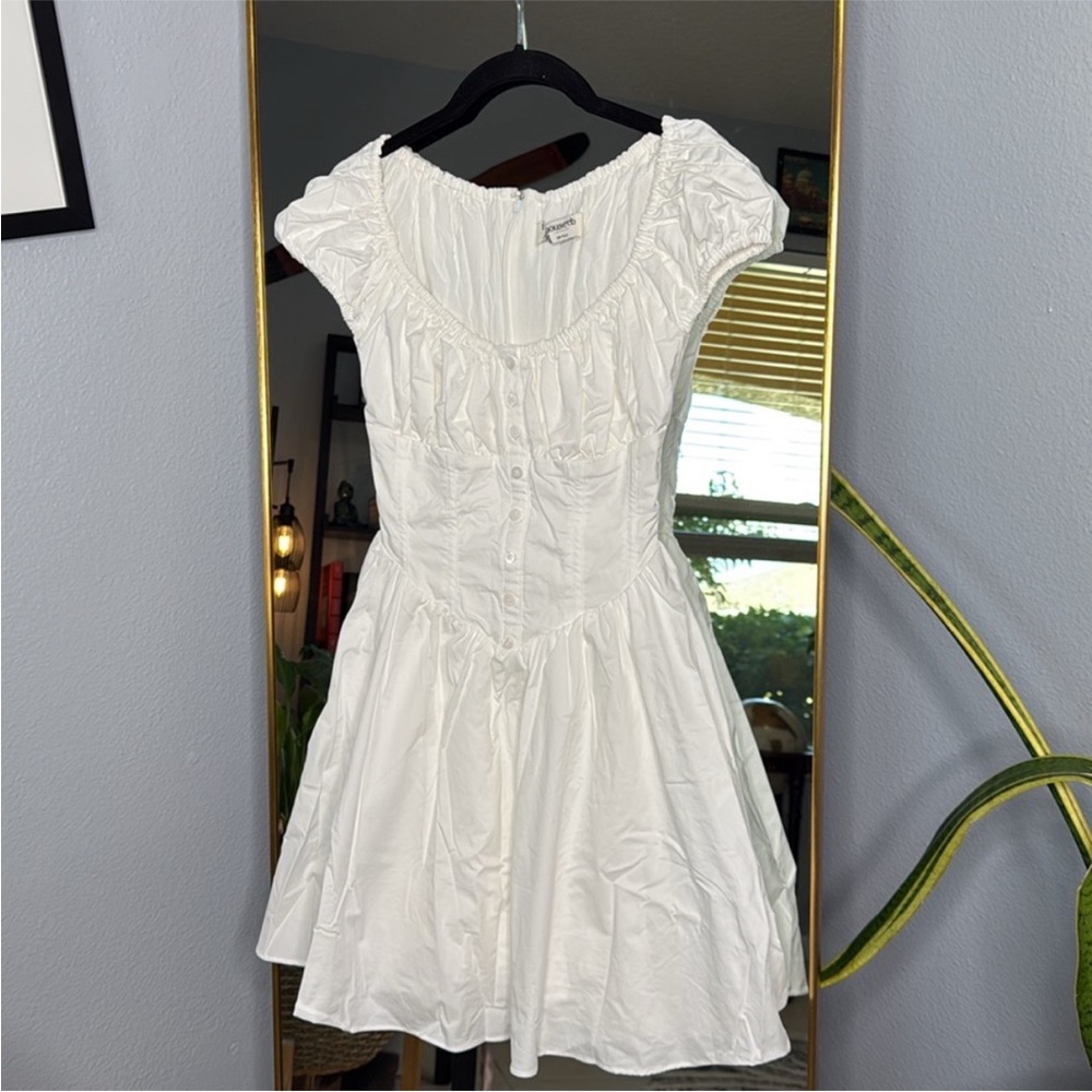 HOUSE OF CB Nala White Cotton Gathered Mini Dress NWOT - Picture 3 of 5